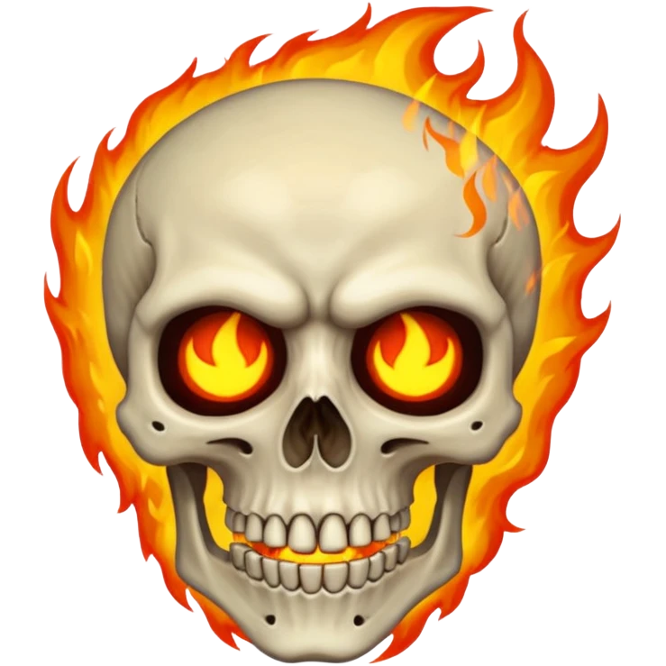 Just a skeleton face with fire in his eyes and fire around him with a damn face emoji