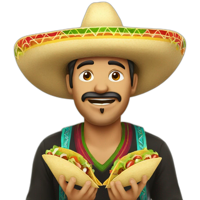 Mexican man eating taco whilst wearing sombrero emoji