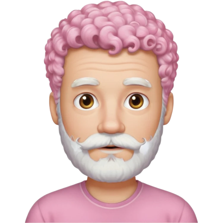 very white bearded and white mustached, pink short curly haired  emoji