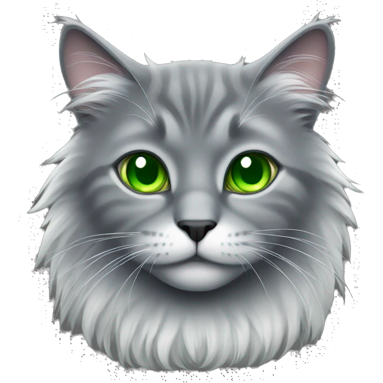 grey fluffy cat green eyes emoji