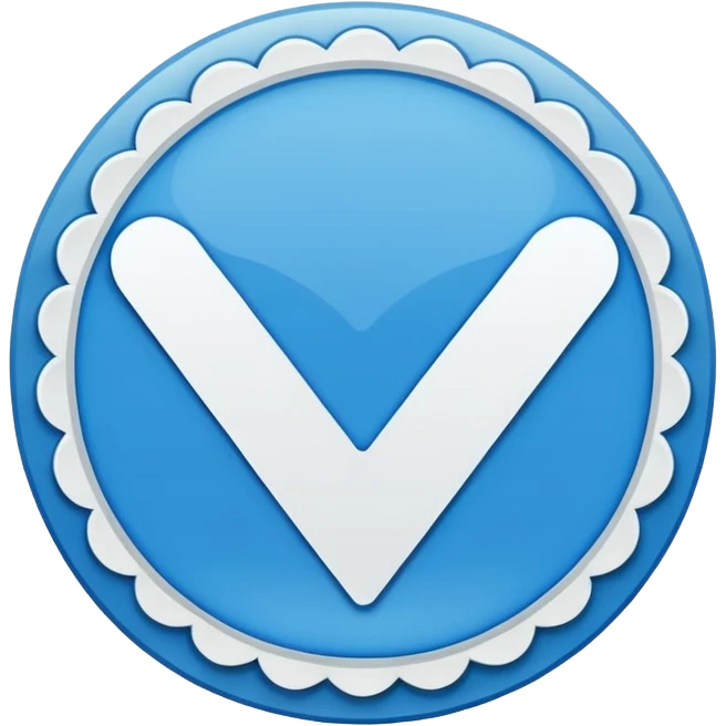 A blue scalloped circle with a verified thing emoji