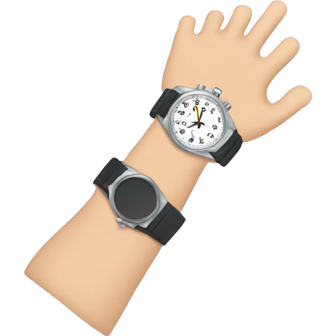 Wrist with a watch and a finger of the other hand pointing on the watch  emoji