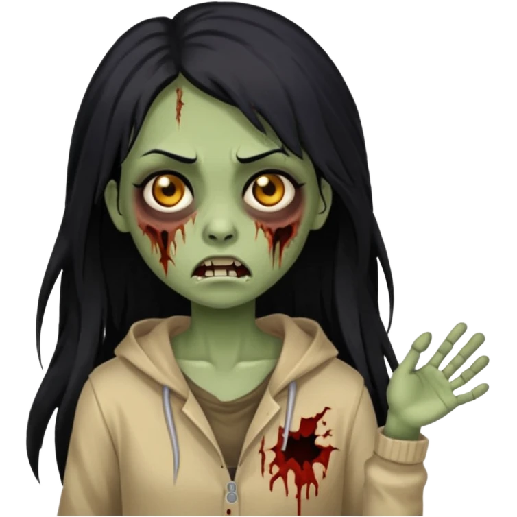 girl zombie with long black hair and beige skin emoji