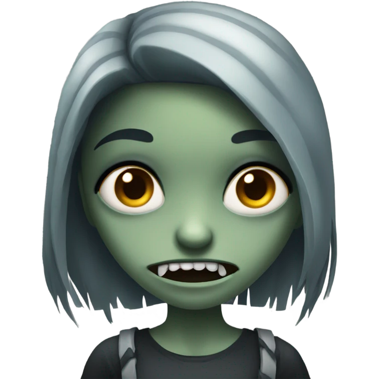 girl zombie with black long hair with teeth and serious face  emoji