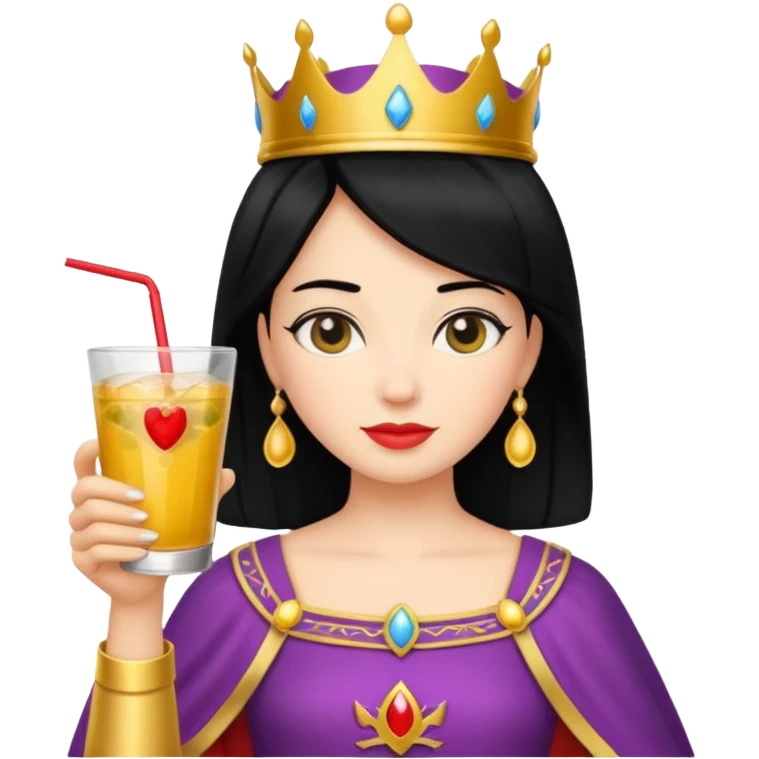 black haired queen with drink emoji