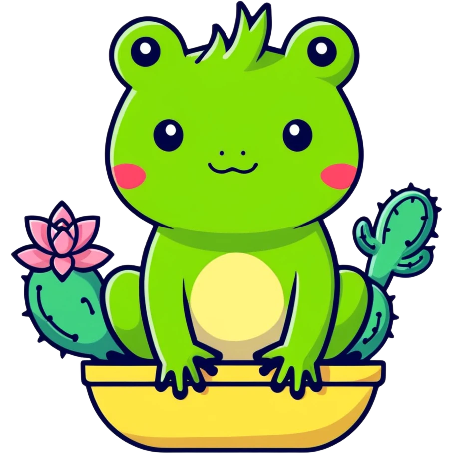 A frog holding a glitter cactus  emoji