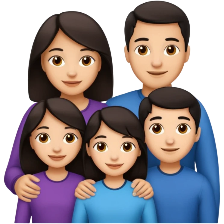 Light skin dark hair, Hispanic family of 6 mom, dad, two 20 yr old daughters, 20 year old son, and 10 year old daughter emoji