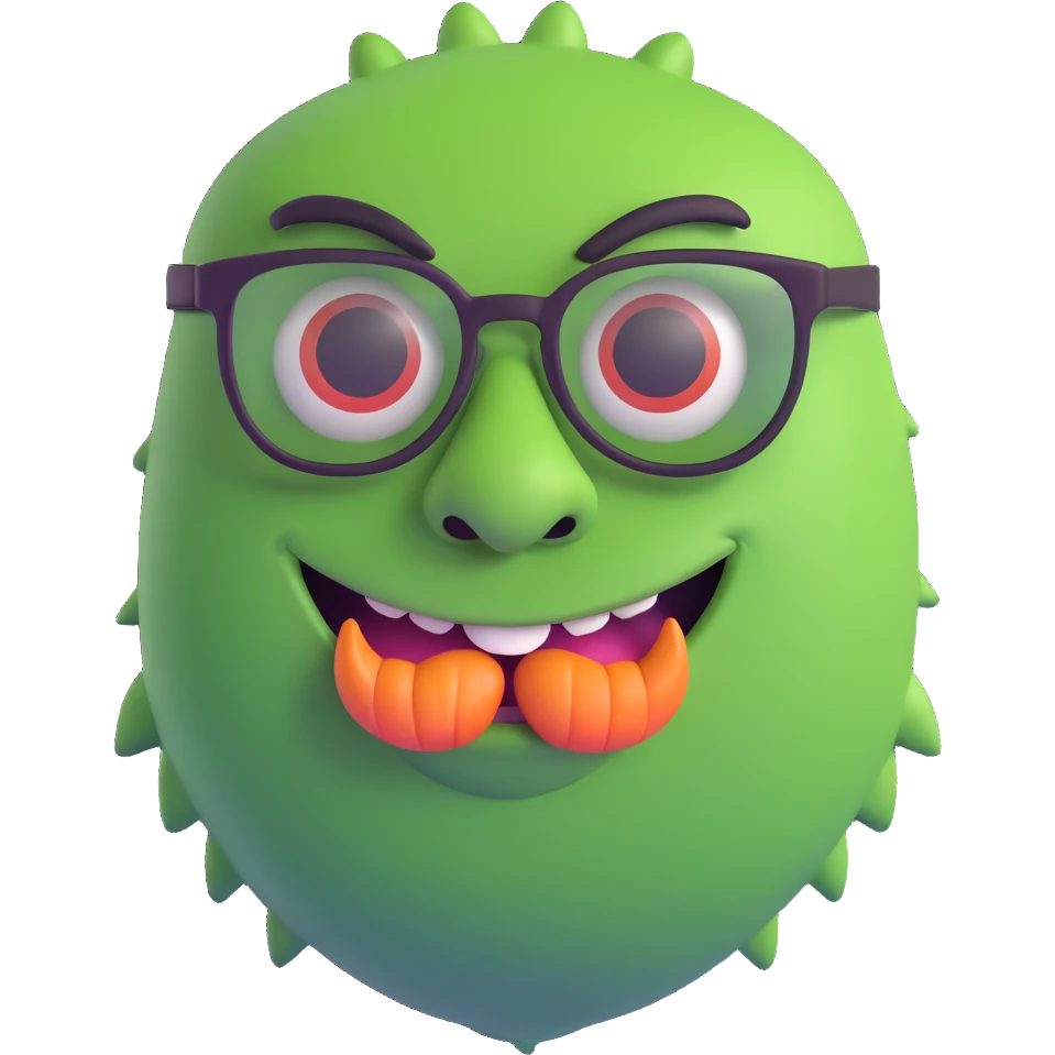 monster with a big nose and black glasses, winking emoji