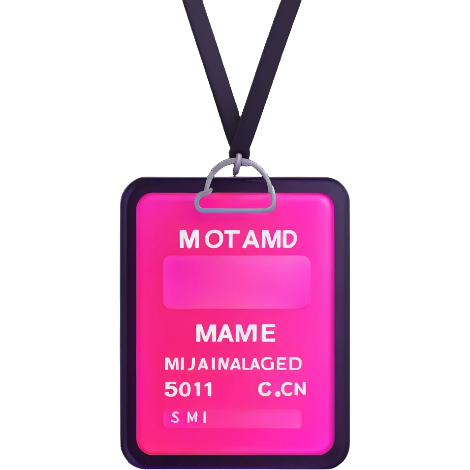 ID badge, transparent glass with bright pink gradient from #FF335F to #FF99AA, highlights and reflections, minimalistic emoji