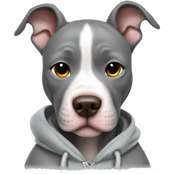 Grey pitbull puppy in a hoodie thumbs up emoji