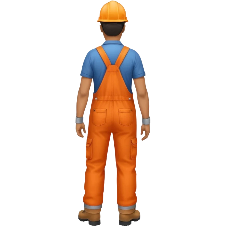 Indian male railway engineer orange overalls, boots walking back view emoji