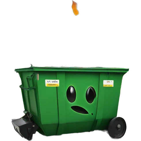 Dumpster with a smiley face on fire emoji