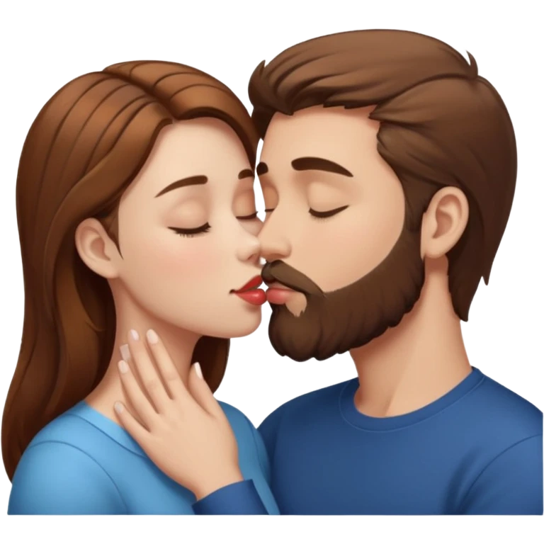 White man with brown hair and beard kissing lips with a white girl with brown hair with closed eyes emoji
