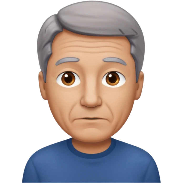 create an emoji of a man with wrinkles, oval face. he has an American look, a few grey hairs and brown hair, brown eyes, slightly tanned skin, natural lips. he wears a short sleeve dark blue shirt emoji
