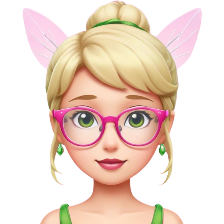Tinkerbell wearing glasses on pink background emoji