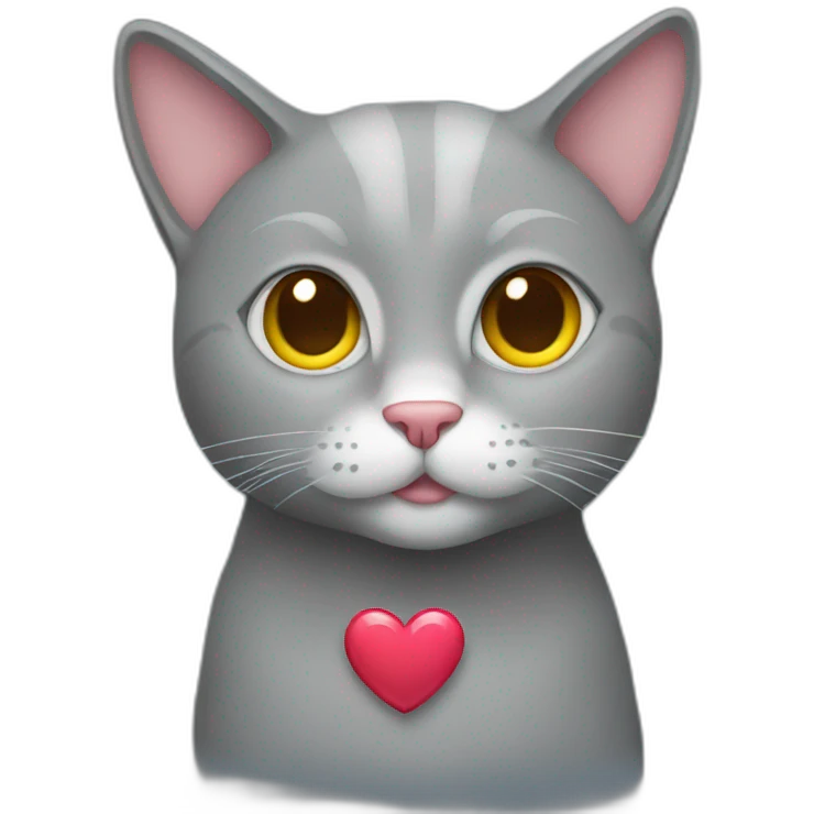 Grey cat with heart emoji