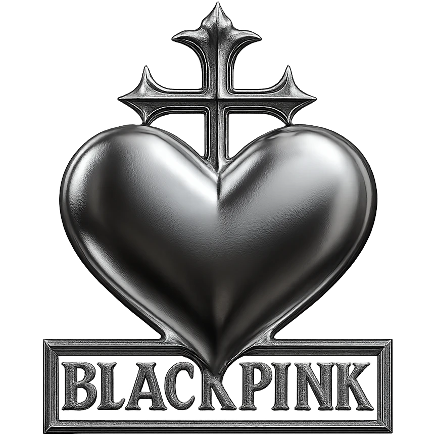 BLACKPINK-inspired gothic object, shiny and dramatic, black and pink theme, chrome style emoji