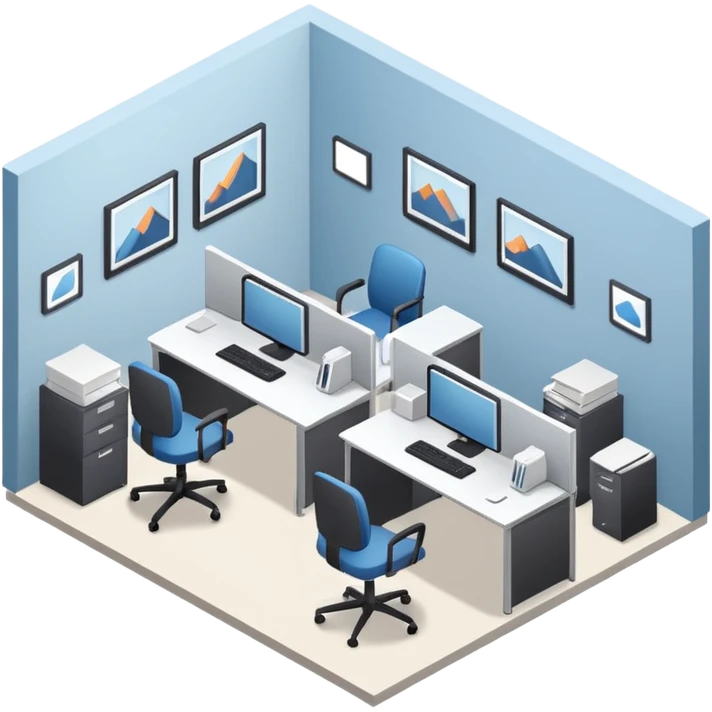 an office with several desks in an isometric style emoji