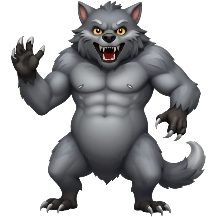 A gray werewolf with his belly inflated emoji