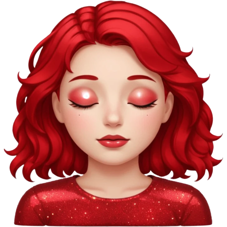 red glitter girl with closed eyes lying on the floor emoji