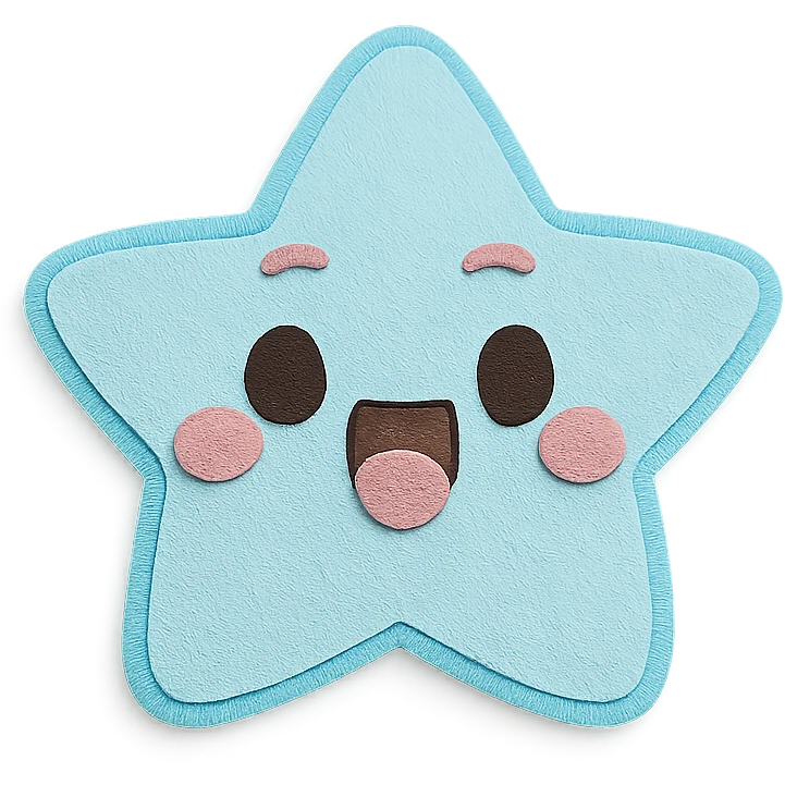 adorable pastel blue chibi star, excited expression, no arms or legs, full body, kawaii paper craft style emoji