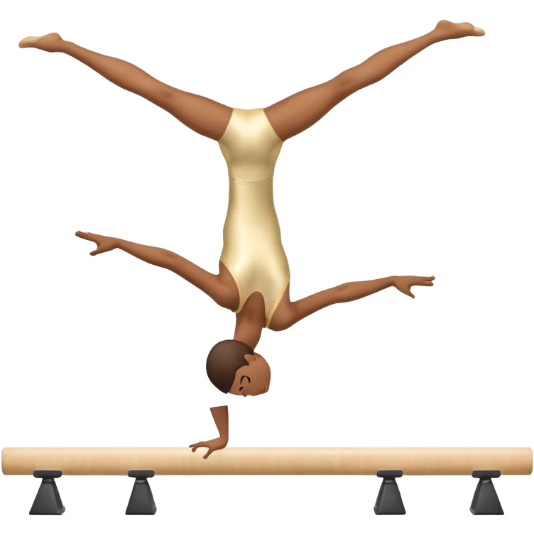 An artistic emoji of a professional sports acrobat performing a stunning balance pose on a narrow beam. The acrobat showcases perfect control, flexibility, and strength, executing an elegant handstand. The background features a bright gymnastics arena with spotlights. emoji