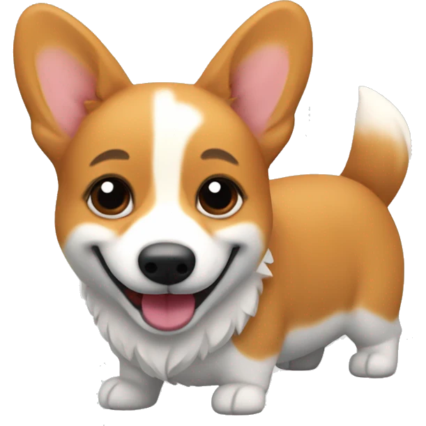 create a corgi with red fur and small black lines on the face smiling  emoji