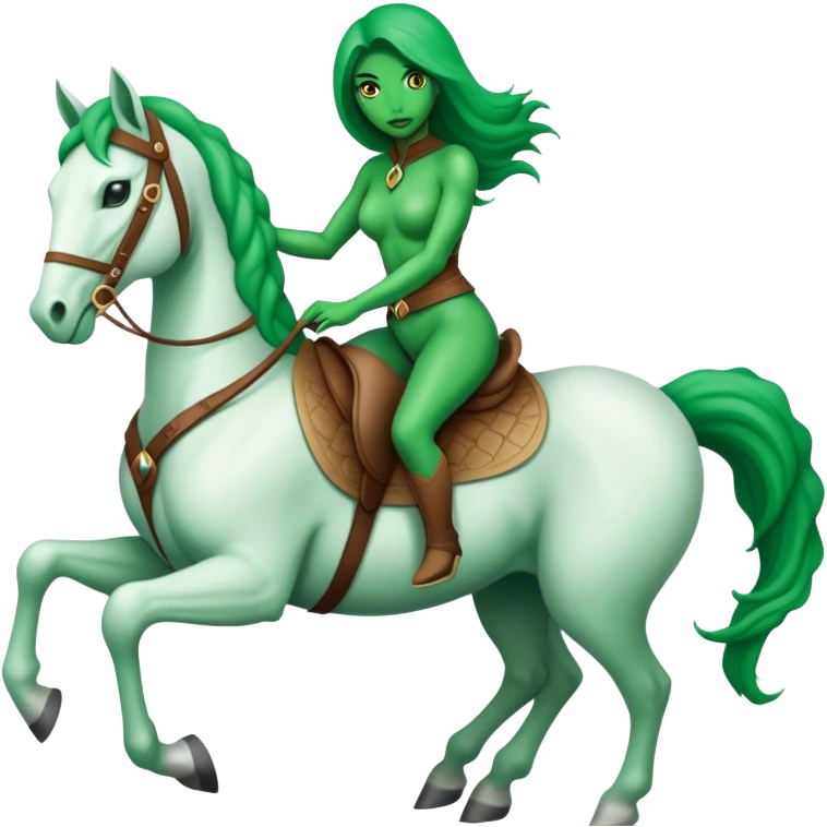 reptilian alien green woman, rides white horse
 emoji