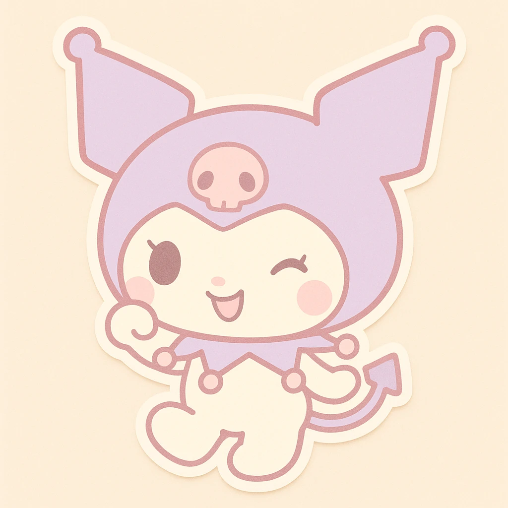 Kuromi character, chibi style, playful pose, pastel colors emoji