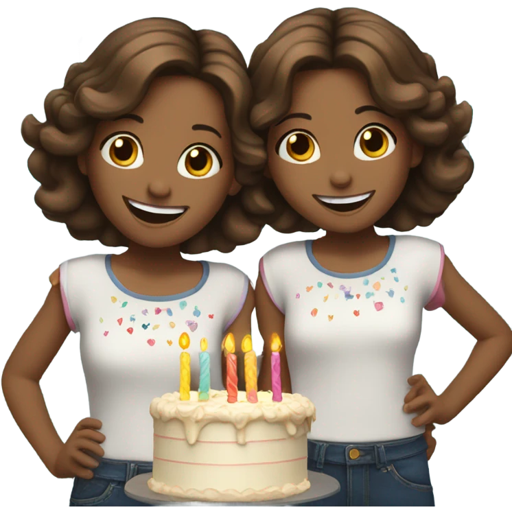 Twins brunettes celebrating their birthday emoji