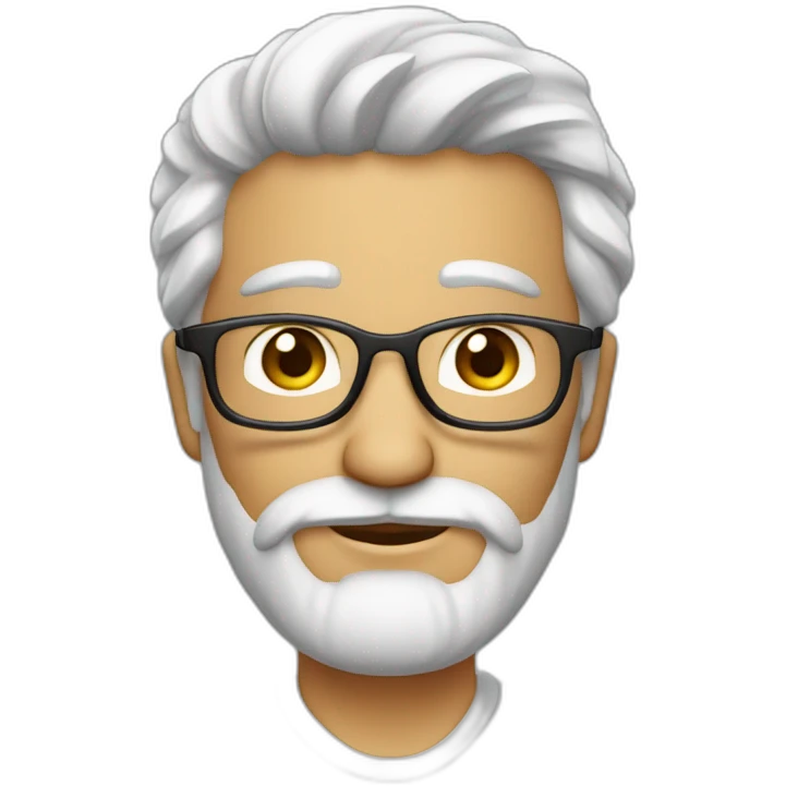 homem branco, 50 anos, cabelo e barba brancos, usando óculos de leitura e usando um jaleco branco emoji