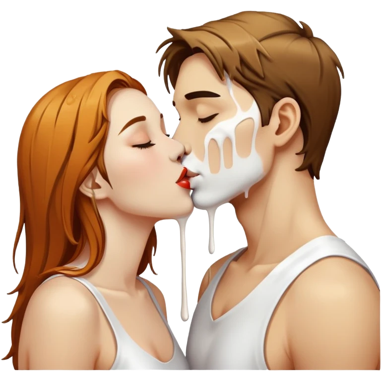 Man and woman kissing with white paint soaking around them emoji