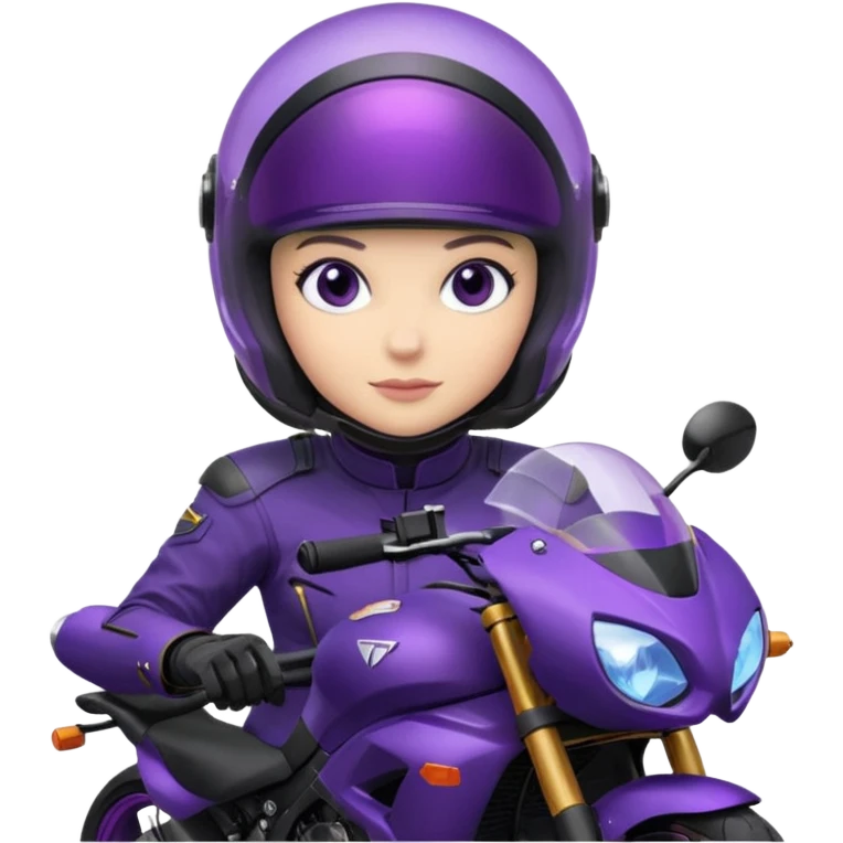 Créer un emoji avec une moto mt07 sport noir mate / violet iridescent très foncé. Avec une pilote dessus visière violet sombre faceless, bulle de la moto violet. Avec fond arrière violet, tenue complète casque inclus violet  emoji