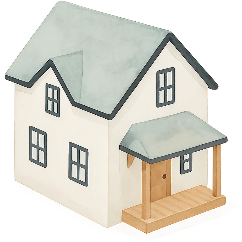 modern farmhouse dollhouse, white with black trim and wooden accents, 3d isometric  emoji