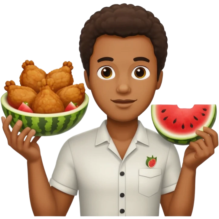 Black guy holding friend chicken and watermelon emoji
