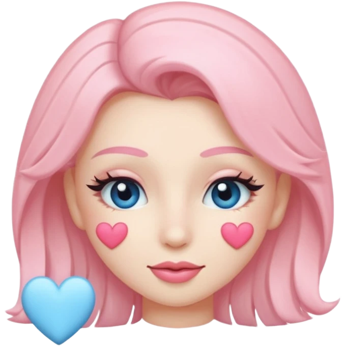 Coquette wink emoji, long eyelashes, heart-shaped blush, soft pastel pink and blue palette, glossy finish, transparent background



 emoji