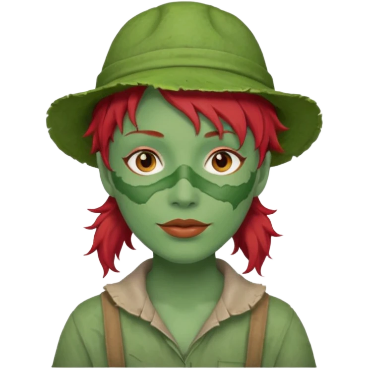 messy green full face green clay mask and tourist hat red hair  emoji