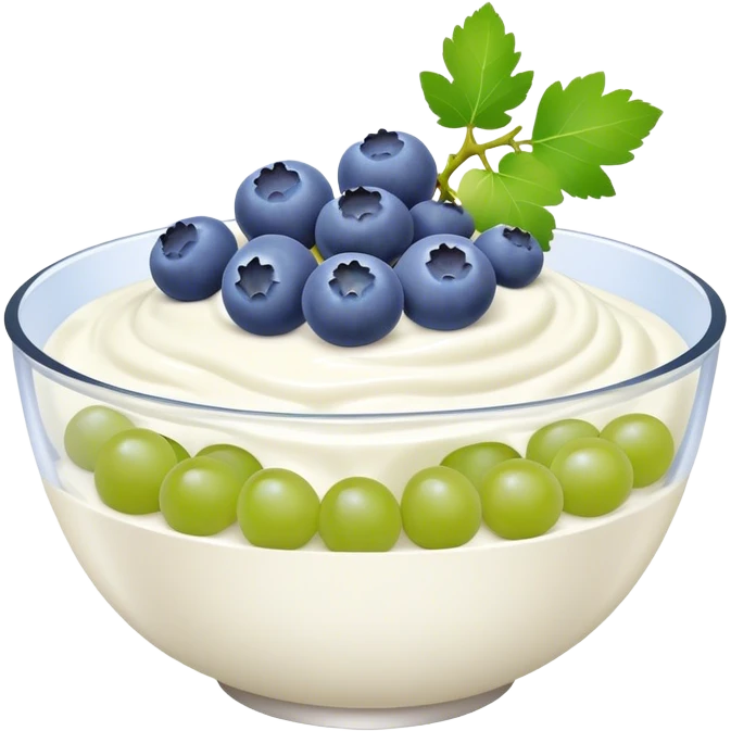 Yogurt bowl with blueberries and green grapes emoji