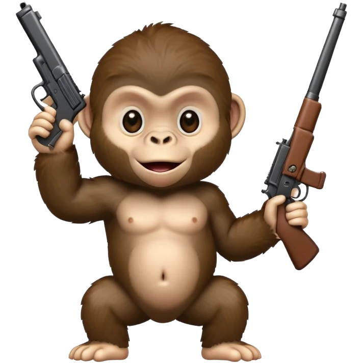 A baby gorilla holding a gun in the air emoji