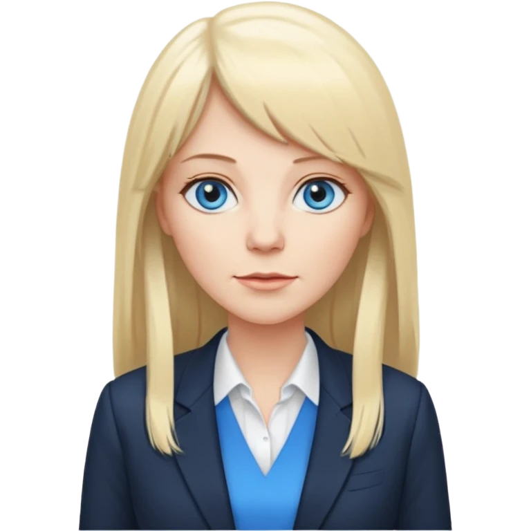 450 yr old white woman, pale skin, long straight blond hair parted in center, blue eyes, bangs, clothes for office emoji
