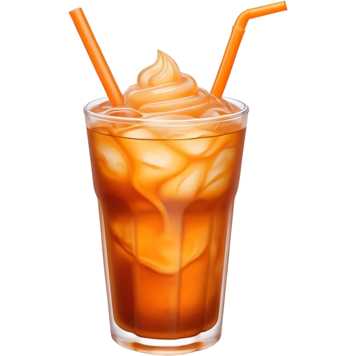Cinematic Realistic Thai Ice Tea Drink Emoji, depicted as a chilled glass of sweet, creamy iced tea rendered with vivid textures and refreshing, dynamic lighting. emoji