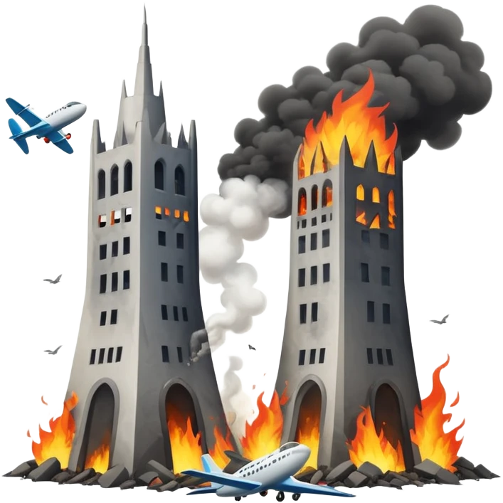 Two towers and a plane crashing on one of them emoji