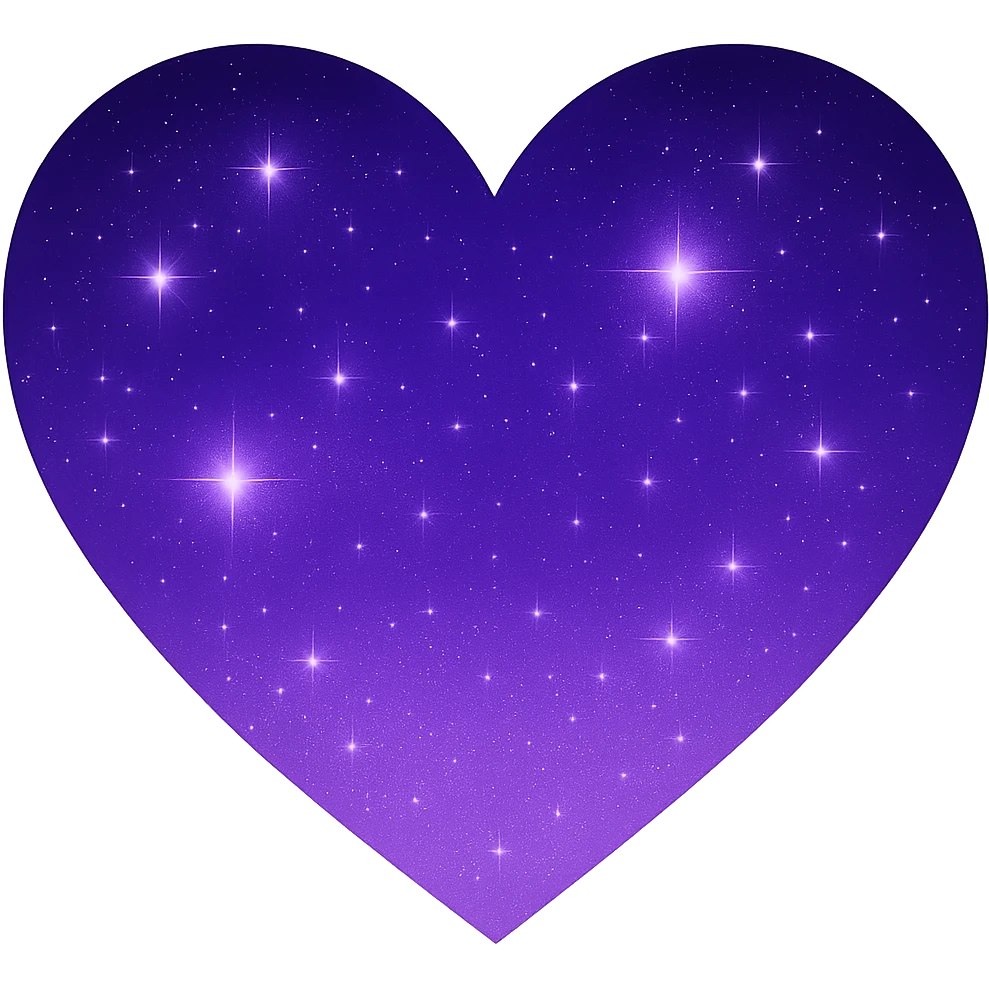 Modify the heart with a night sky gradient to a purple night theme with a purple gradient, more stars, and a soft glow. Remove the background entirely yellow emoji