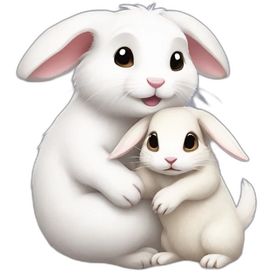 Ferret hugs a white bunny with lon ears emoji