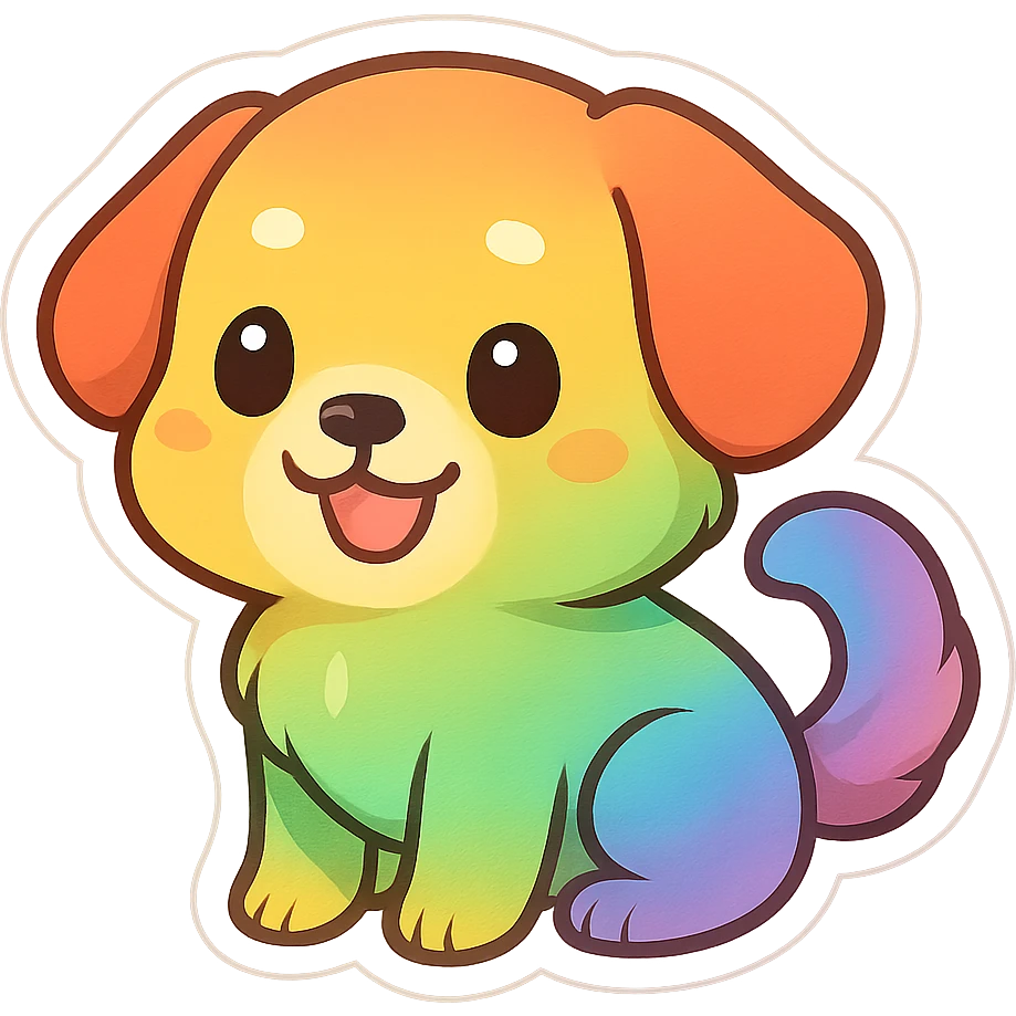 cute and exaggerated chibi sticker-style rainbow dog emoji