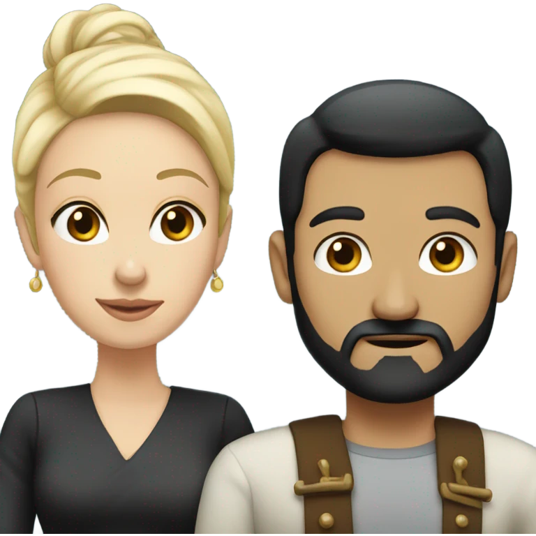 Husband with black hair, black beard and his blonde wife  emoji