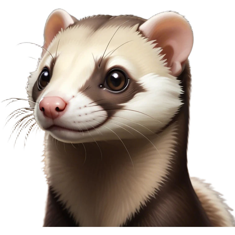 Cinematic Noble sable ferret Portrait Emoji, Poised and dignified, with a sleek, elongated body and a distinct sable ferret head featuring a pointed snout, small, rounded ears, and intelligent, beady eyes, covered in soft, sleek fur with natural brown and cream hues, Simplified yet sharp and sophisticated features, highly detailed, glowing with a warm, natural glow, high shine, exuding an air of quiet confidence, focused and watchful, soft glowing outline, capturing the essence of a clever and majestic sable ferret that feels as though it could leap from the screen with effortless grace! emoji