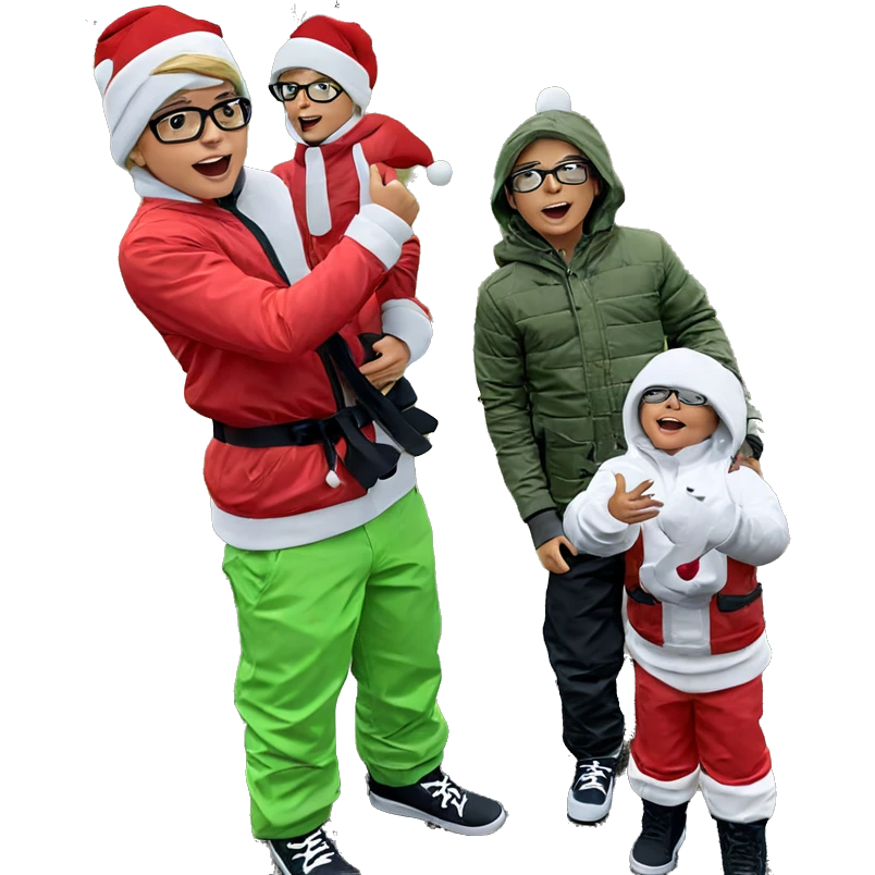 boys in santa hats outdoors emoji