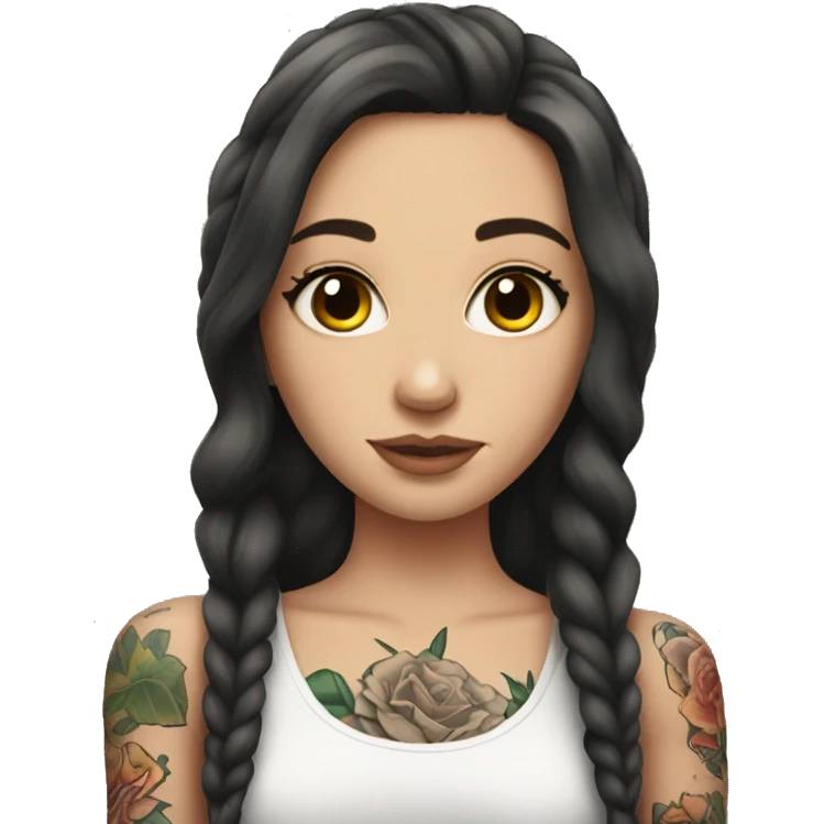 A brunette white girl with tattoos on her arms  emoji