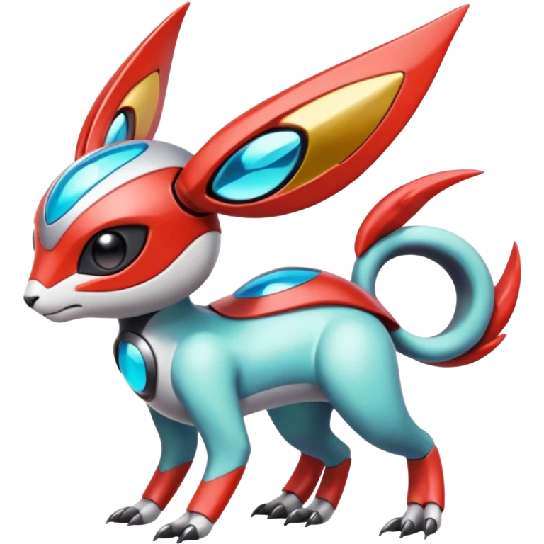 Shiny Colorful Futuristic Cyber-Vernid-Trico-Meloetta-Latias-Koraidon-Peppercat-Protogen-Pokémon-Digimon-Fakémon-fusion-hybrid-creature emoji